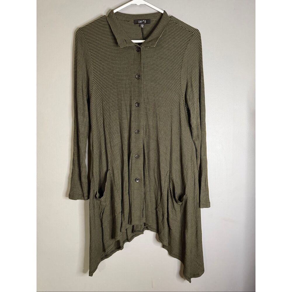 Comfy USA Green Stretch Knit Button Down Slouchy Cardigan Medium